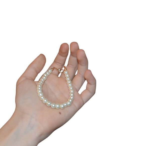 Handmade Bracelet White Faux Pearl beads Girls Elastic - Picture 3 of 3